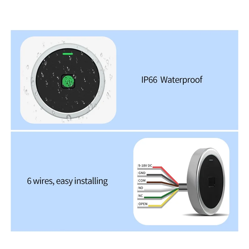 نمط دائري متكامل EM RFID التحكم في الوصول إلى الباب مقاوم للماء فتح بصمة الإصبع/رمز الدبوس إنذار مضاد للعبث-VVNB