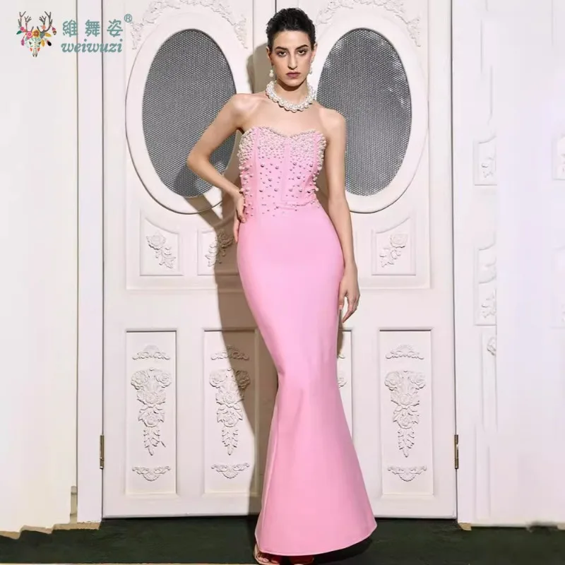 

Strapless High Waisted Tight Mermaid Modern Style Evening Dress with Handmade Pearl Embroidery Decoration Formal Evening Dress