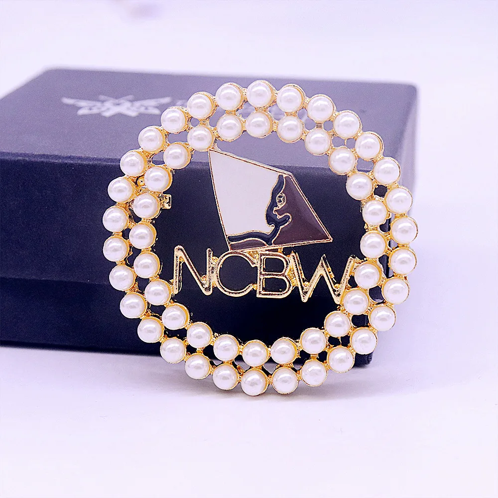 Black Women Organization Social Greek Letters Pearl NCBW Brooch Fine Jewelry