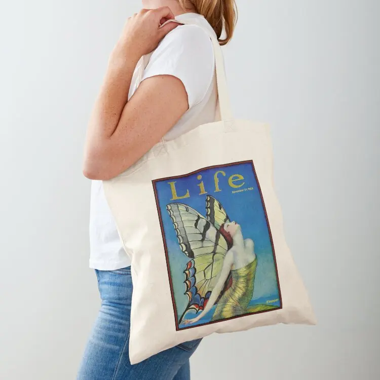 

LIFE : Vintage 1923 Flapper Butterfly Print Tote Bag woman shopping bag foldable reusable bag handbag women