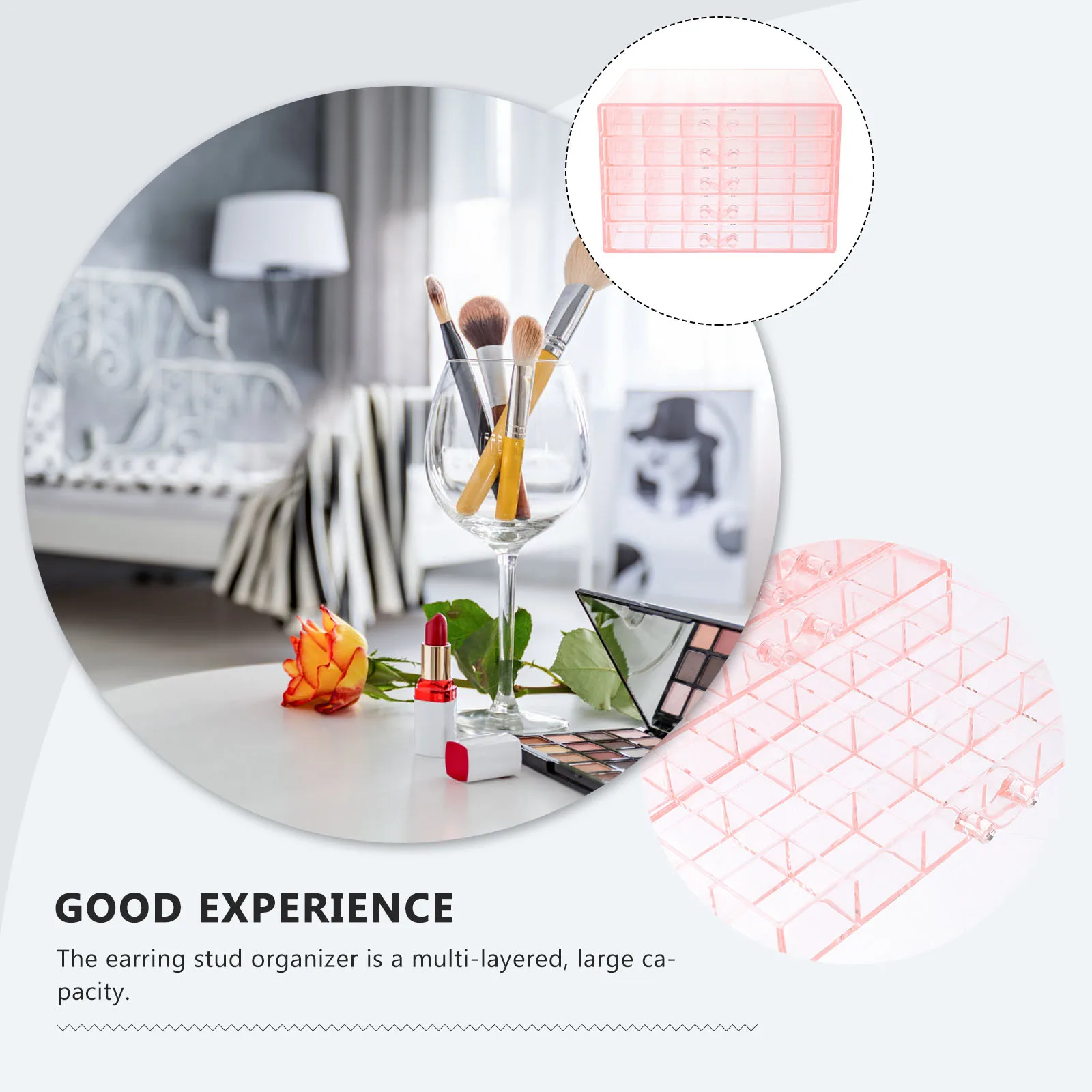 

Multi-layer Jewelry Box 5 Layers 120 Compartments Transparent Pink Large Capacity Dust-proof Desktop Organizer for Women Girls