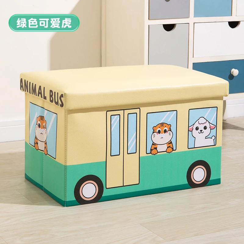 

Leather Folding Colorful Cartoons Stool Children's Toy Storge Box Living Room Storage Simple Sofa Lovely Baby Glove Compartment