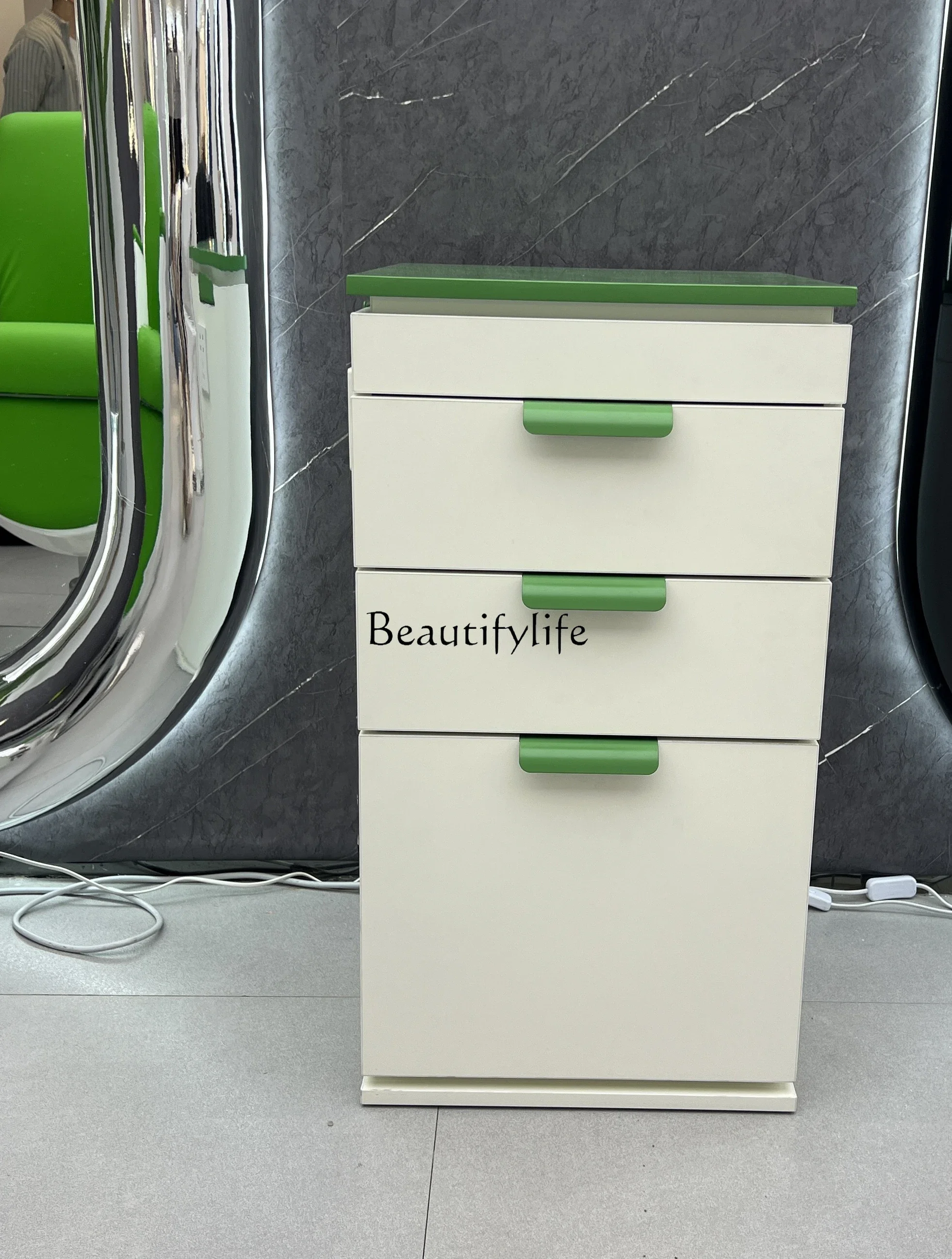 

Barber Shop Tool Cabinet Hair Stylist Drawer-Type Floor Storage Cabinet with Socket
