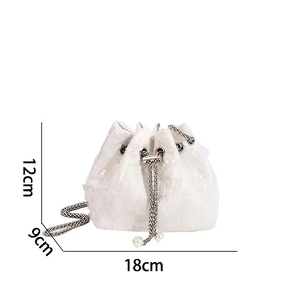 Shoulder Bag for Women Girls Sequin Drawstring Chain Handbag Crossbody Bag Bucket Bag Large Capacity Tote Dinner Bag