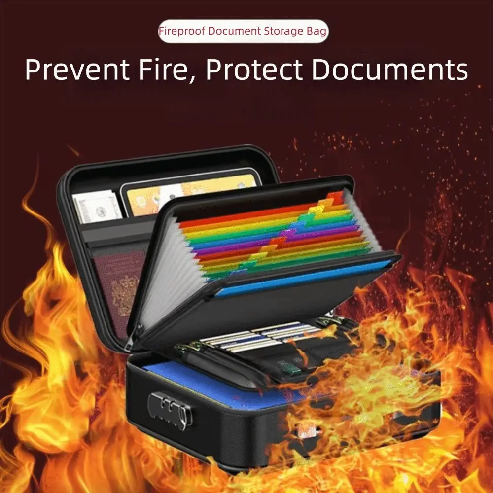 Fireproof Fireproof File Box Hard-Shell Design Water Resistant File Security Bag with Handle Password Lock