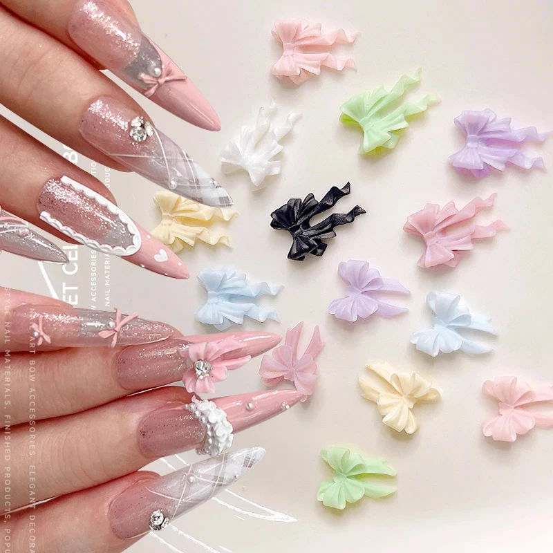 50/30/20 Peças de Laços 3D Mini Fofos para Unhas, Fitas de Resina de Tamanhos Variados para Manicures Kawaii, Decoração de Unhas e Acessórios para Artesanato DIY
