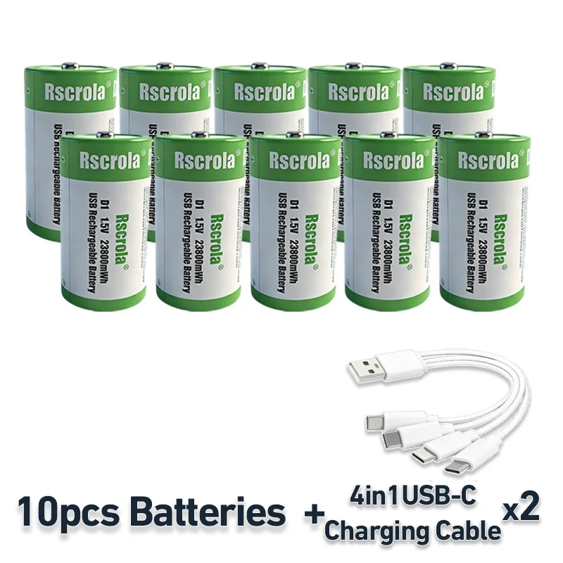 Hoge capaciteit 1.5V 23800mWh USB oplaadbare D-cel lithium batterij (LR20) voor gasfornuis, waterverwarmer, zaklamp, radio's