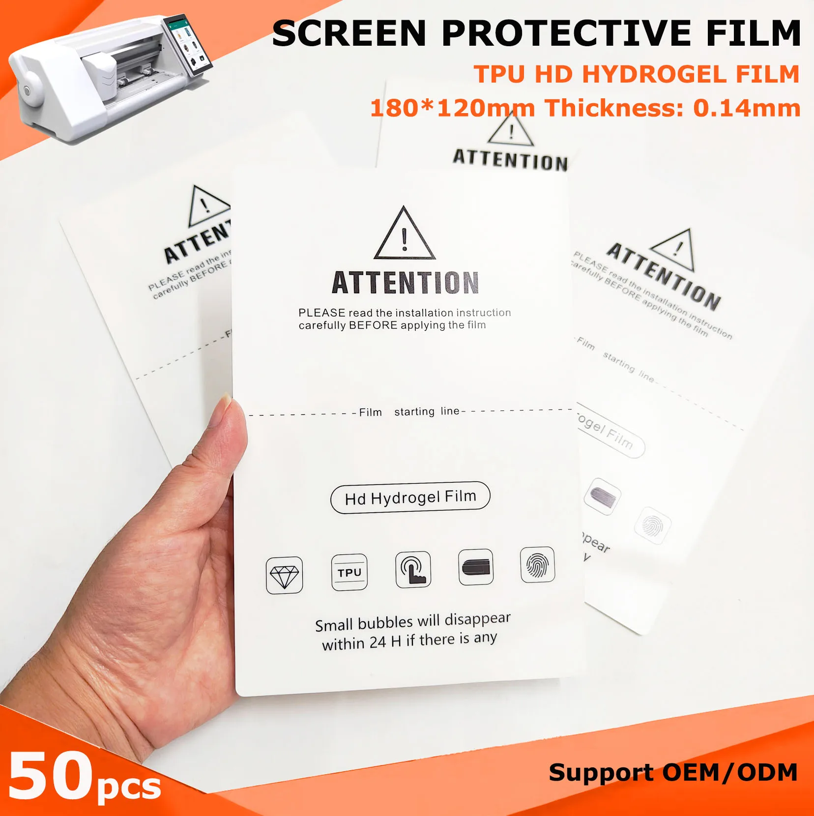 

50PCS TPU Flexible Hydrogel Screen Protectors for Cellphone HD Transparent Micas Films for Plotter Cutting Machine Use Material