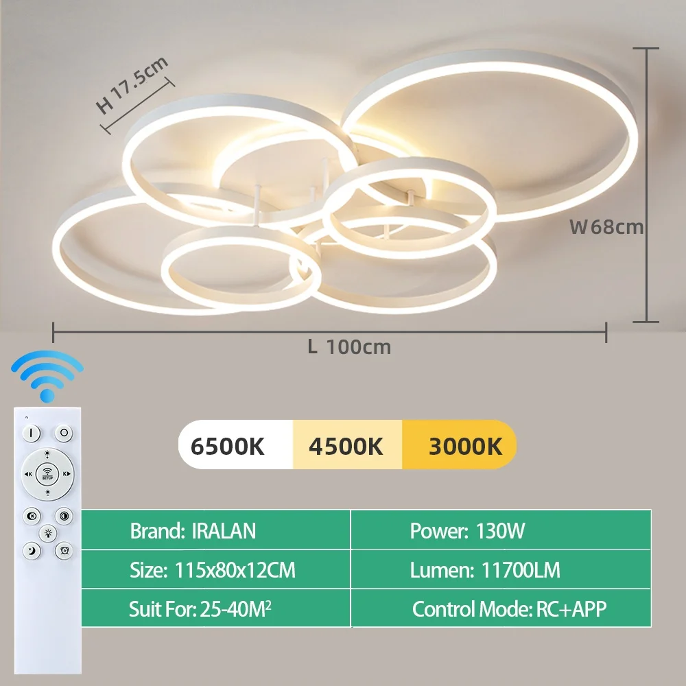 Modern Round LED Ceiling Light fixture Dimmable White Circle Rings Design Living Room Bedroom Kitchen Ceiling lamp Lighting