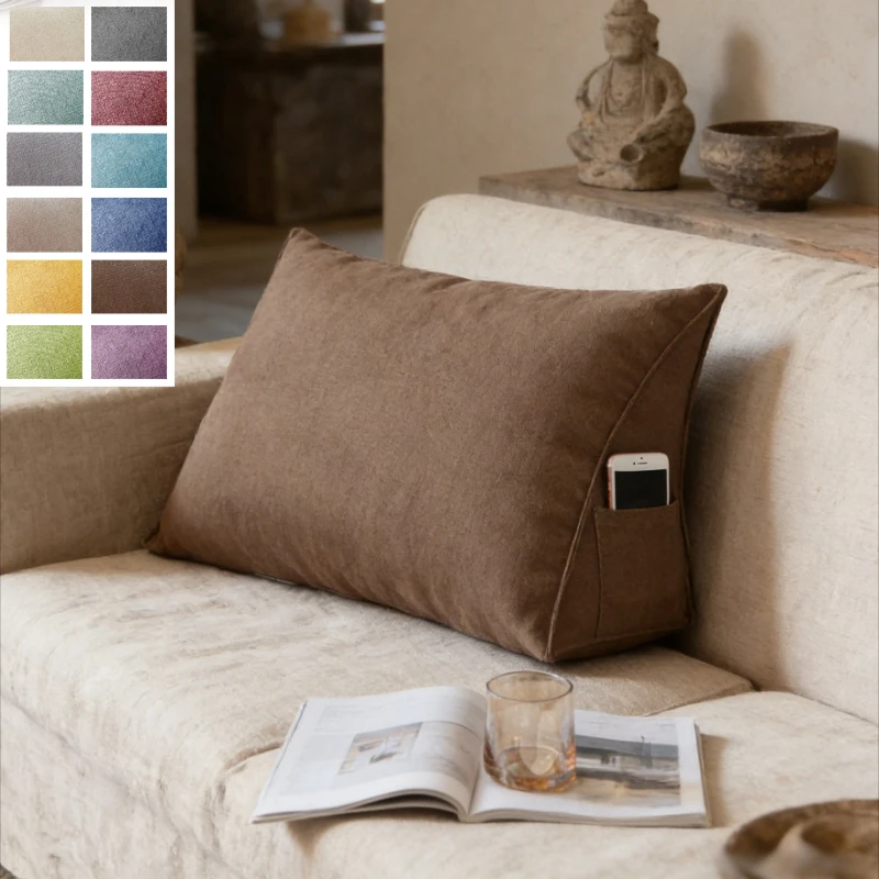 

Large Wedge Pillow Triangular Back Cushion Bed Rest Sofa Support with Pockets Lumbar Comfort for Sitting Up Reading 큰 베개
