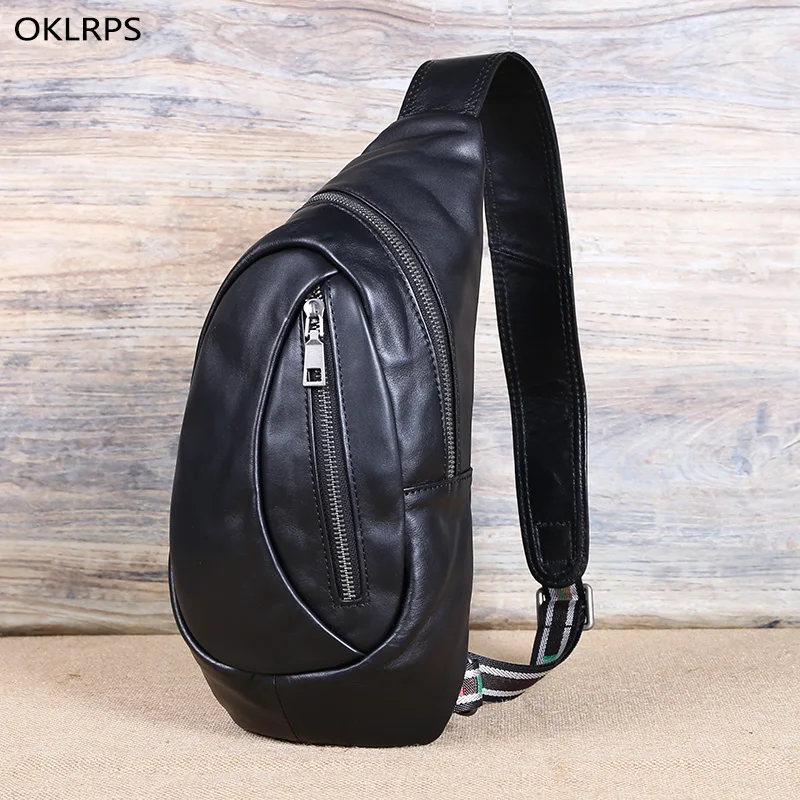 Leather Men\'s Chest Bag New Fashion Single Shoulder Crossbody Bag Top Layer Cowhide Student Casual Trend Crossbody Bag