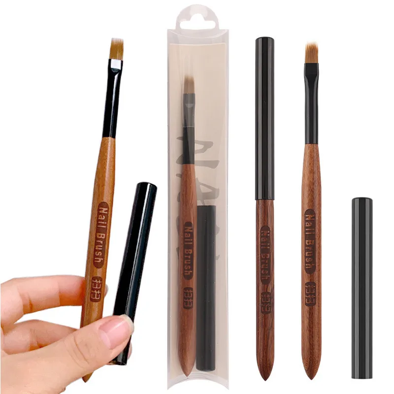 Brosse à ongles ronde avec manche en bois, brosse ombrée pour peinture sur Gel, Nail Art pour Extension de pointe de Gel, accessoire de constructeur en acrylique, pinceaux pour Nail Art
