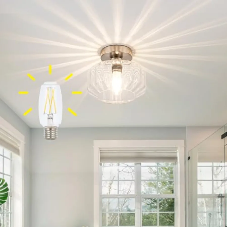 

Tbaoinal Semi Flush Mount Ceiling Light with Diamond Glass Shade 36-Faceted Panels Create Starburst Effect 1200LM LED Bulb Incl