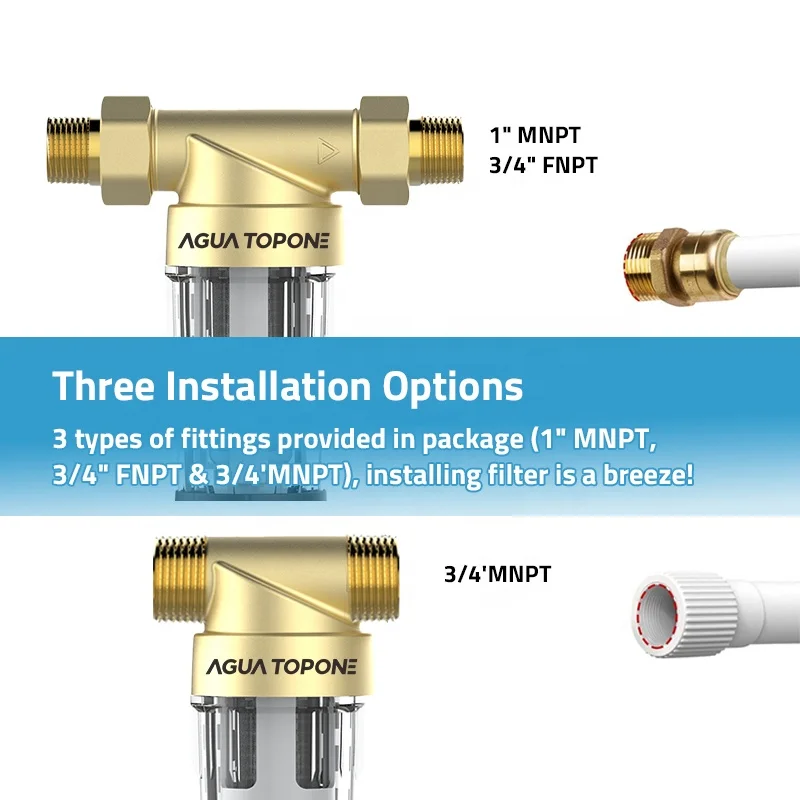منقي مياه ما قبل الفلتر للاستخدام المنزلي، فلتر عالي التدفق 40 ميكرون 316 من الفولاذ المقاوم للصدأ، فلتر مسبق سهل التركيب