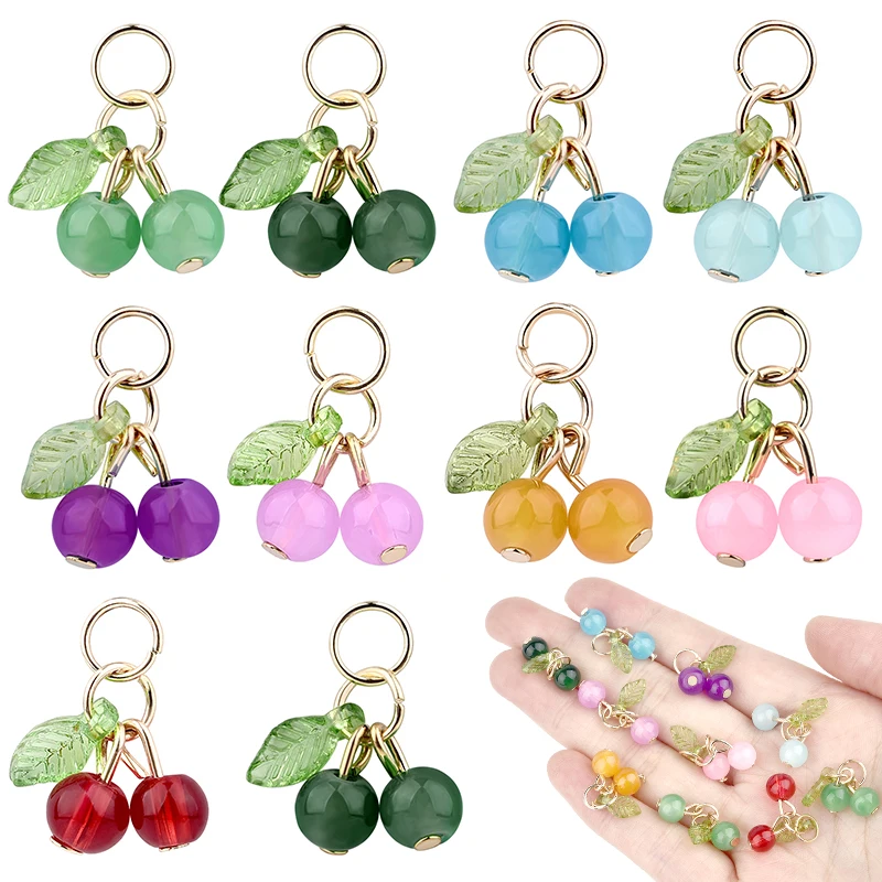 10pcs/Lot Cute Cherry Glass Pendant Fruit Accessories Necklace Earring Bracelet DIY Handmade Jewelry Making Accessories