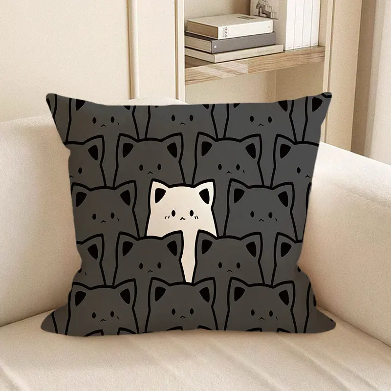 Soft Cartoon Cat Painting Square Pillowcase Cushion Cover for Sofa And Nap - Polyester Fabric Home Decorative Pillow Cover