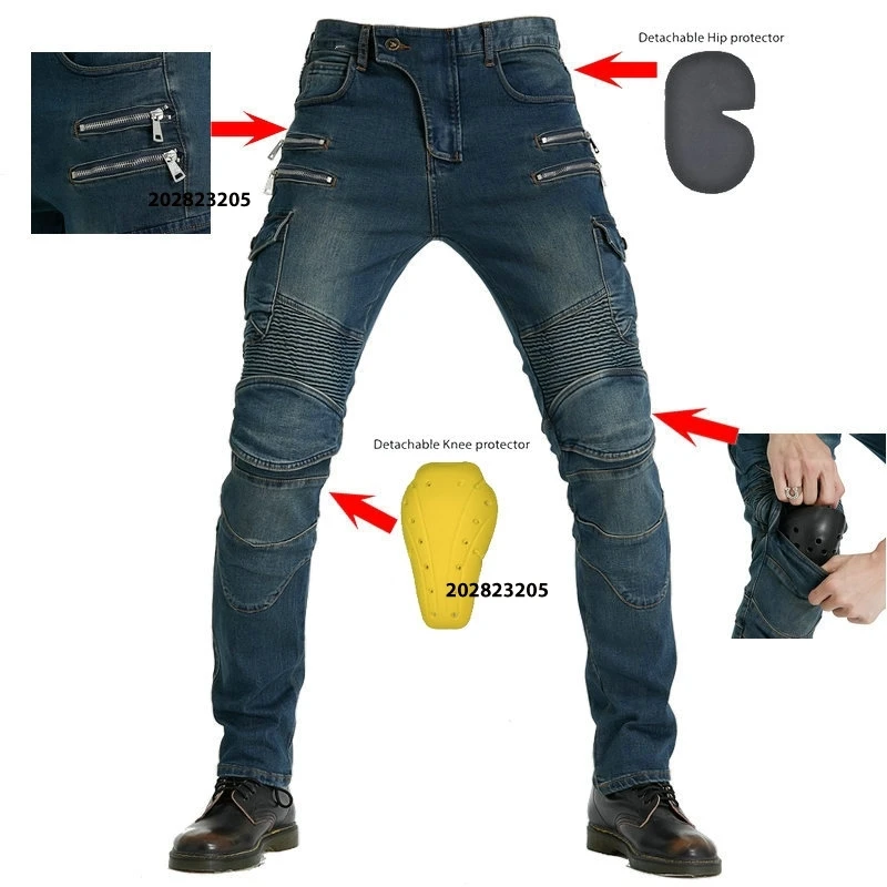 

Motorcycle Jeans Men Windproof Abrasion Resistant Protective Trousers Blue Off Road Riding Pants Four Seasons