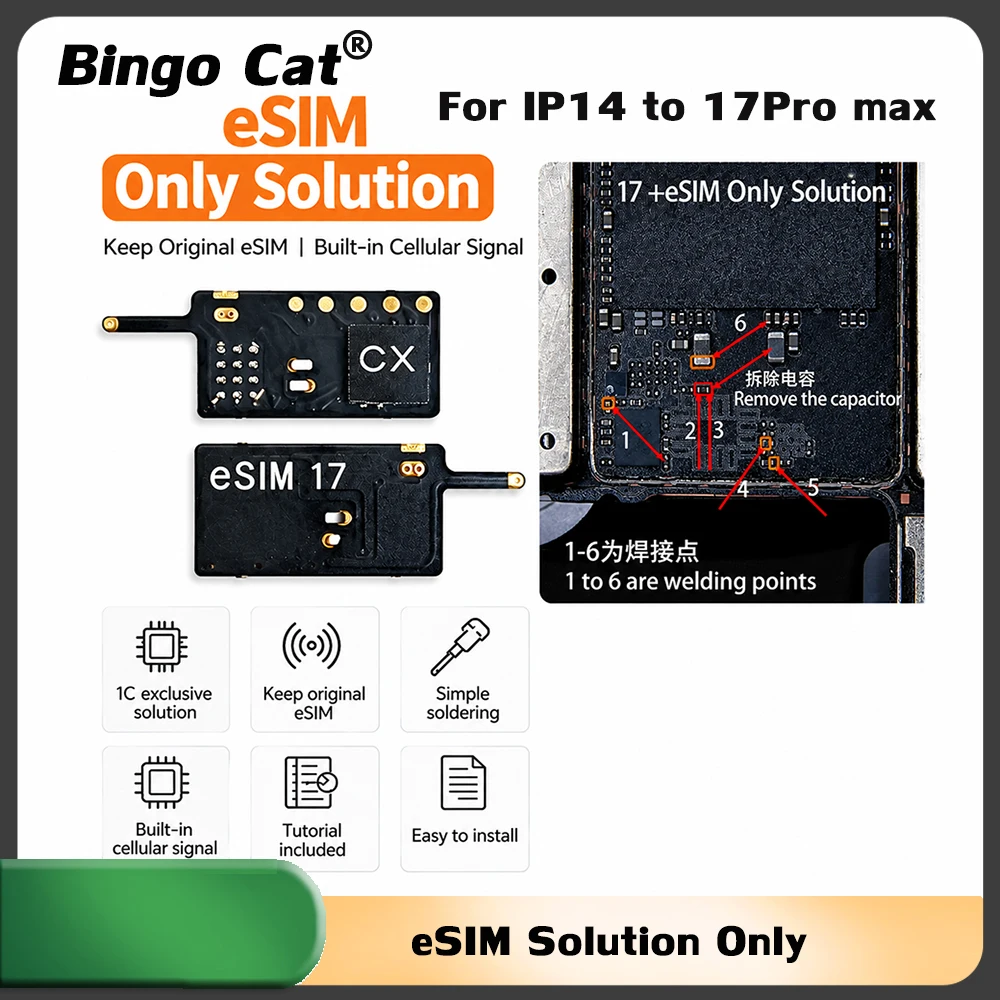 Newest eSIM Only Solution Flex Cable For iPhone 17 15 16 17Pro max NO CNC External SIM Card Slot Required Unlocking Tool