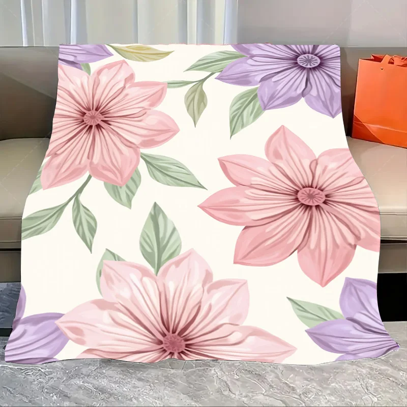 

1pc Flannel Blanket Elegant Floral Print Throw Blanket for Cozy Living Room Decor
