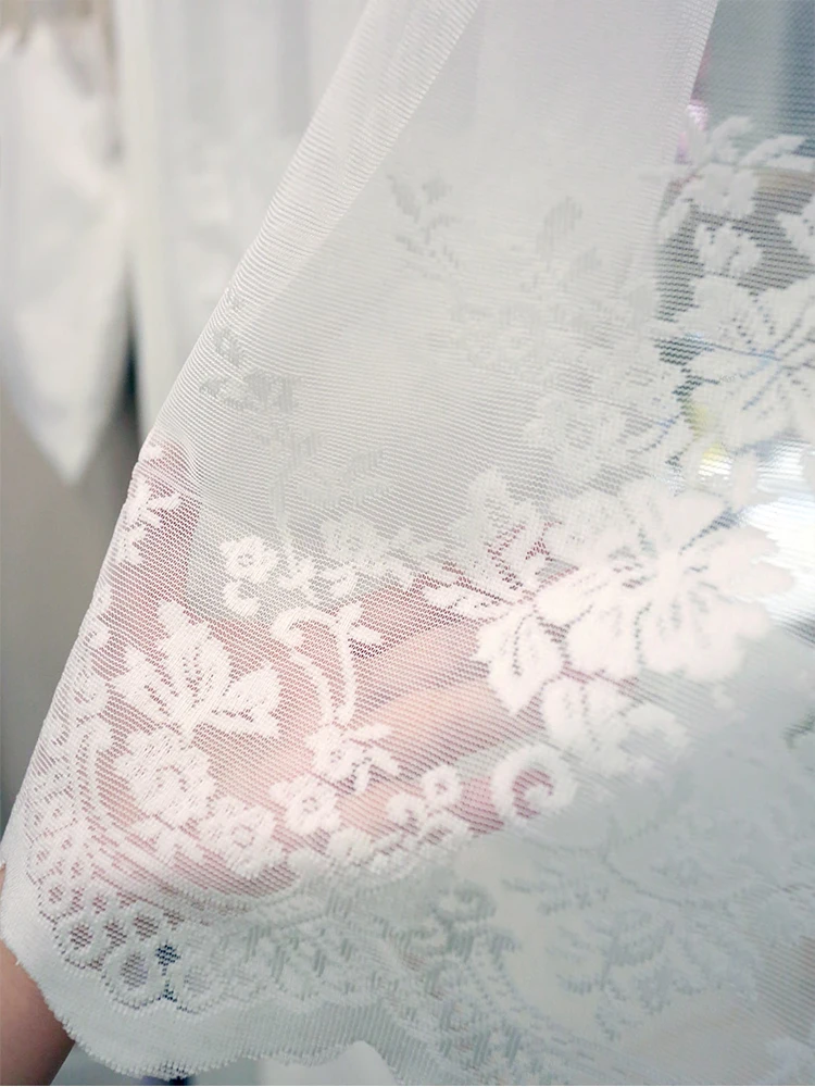 White Lace Floral Embroidered Semi Sheer Curtain 1 Pcs