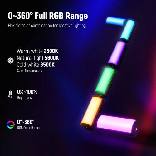 Imagen 2 del producto NEEWER Varita luminosa de mano magnética, 360 ° Mini barra de luz de vídeo LED RGB completa con batería recargable de 2500 mAh, 2500-8500 K