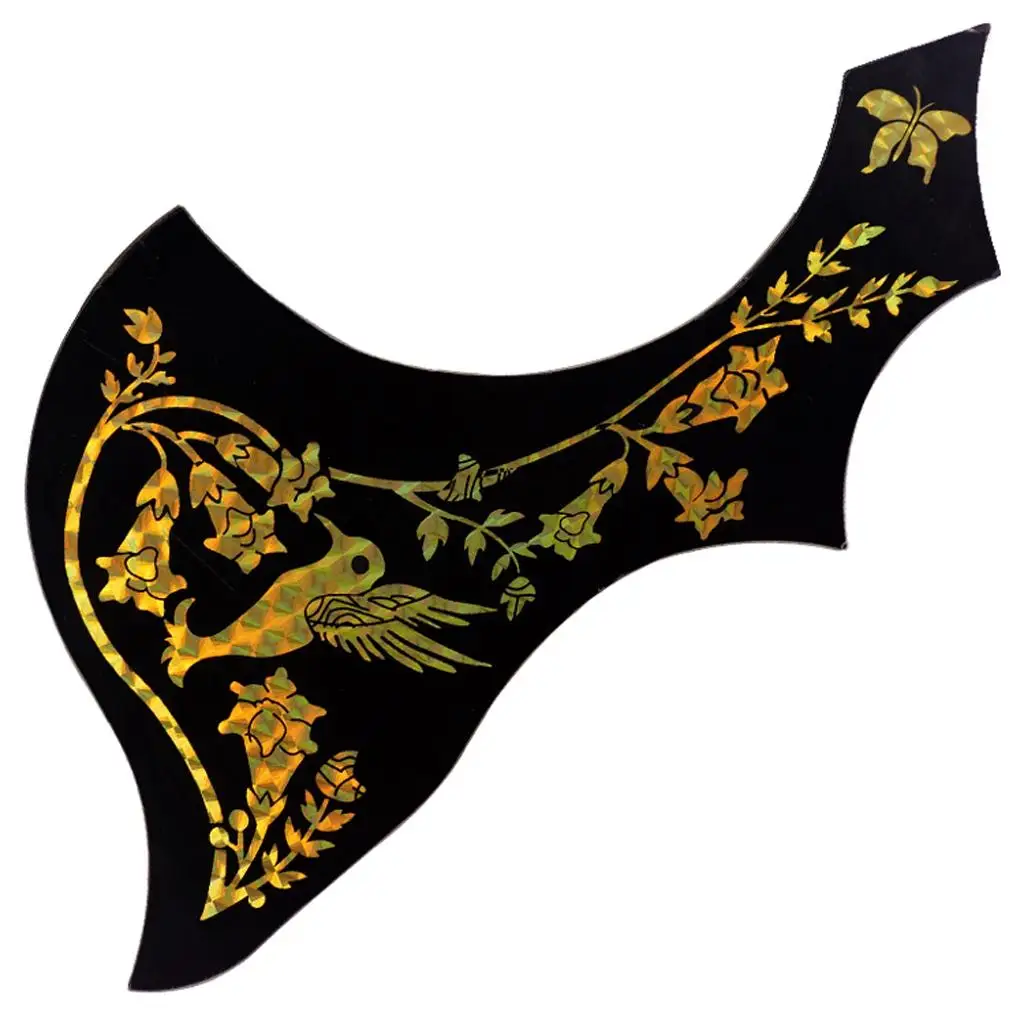Adhesive Pickguard Protector Floral Pattern Anti Scratch Plate for Acoustic Guitar Parts in Black Color