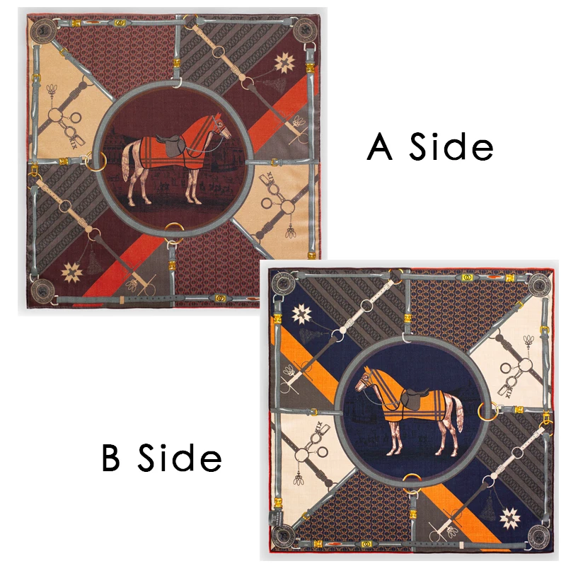 Double Sided Print Scarf 65CM Women Square Bandanas Hand Rolled Edge Scarfs Hair Clothing Bag Accessories Lover Christmas Gift