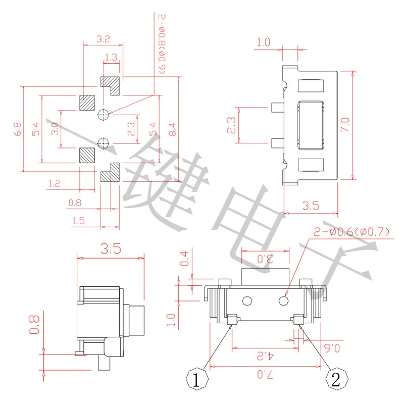 50 قطعة TS-B001 3x6x3.5/3.8/4.3/5 مللي متر لمس ببطء على زر التبديل وضغط التصحيح 2 دبوس مع مفتاح قوس على الجانب