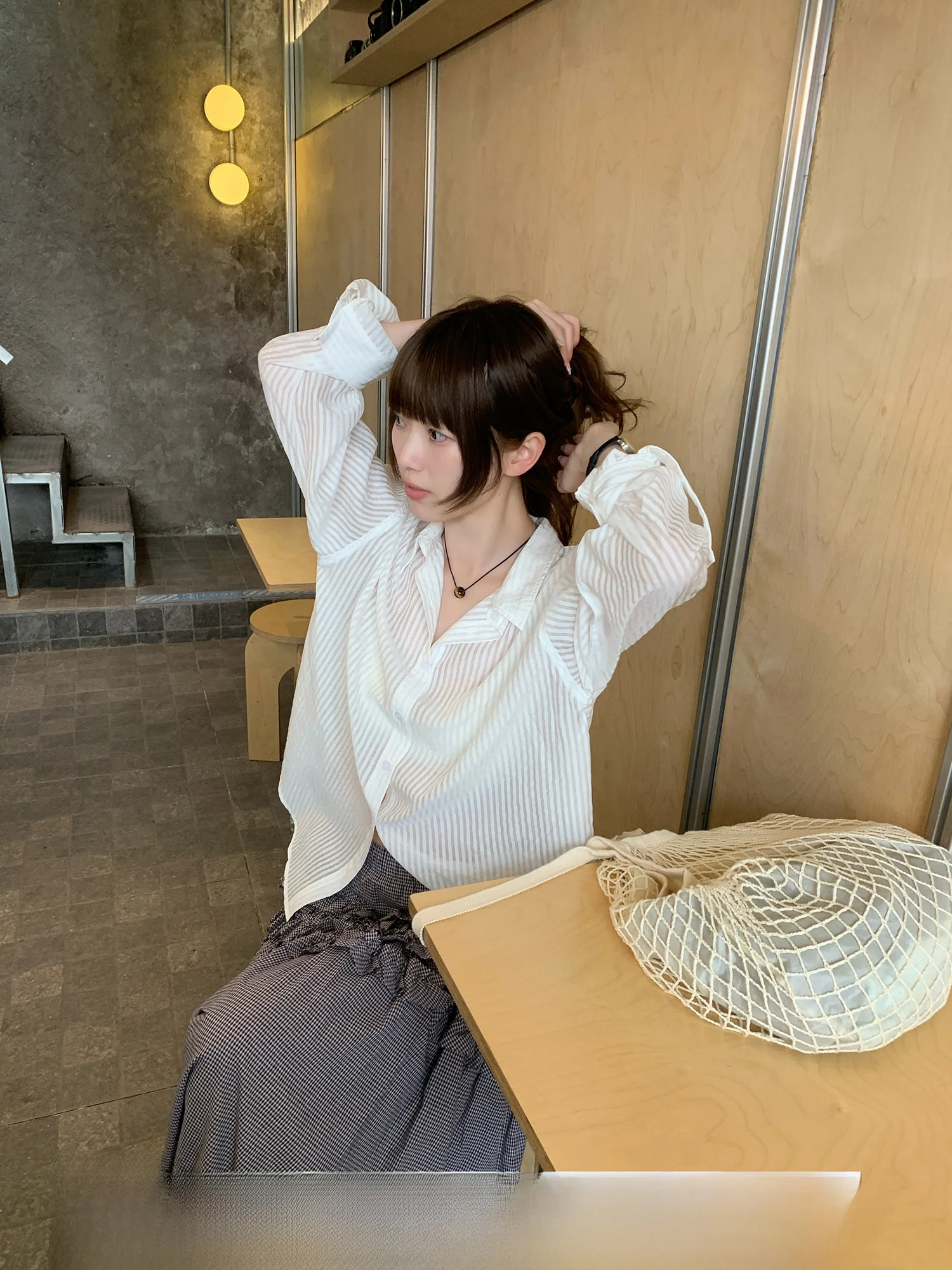 

Sinbounboun Sun Protection Long Sleeve Shirt Casual Style Thin 2026 Collar Striped Women's Cotton Polyester Blend Shirt