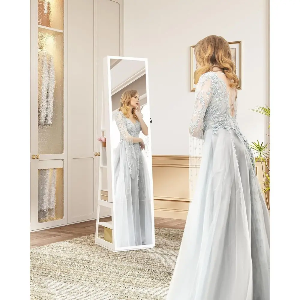 16 LEDs lry Cainet Armoire, Standing lry Organizer with 360° Rotating a, Lockale ull-length Mirror, 5-tier StoraShees, 4-in-1 De