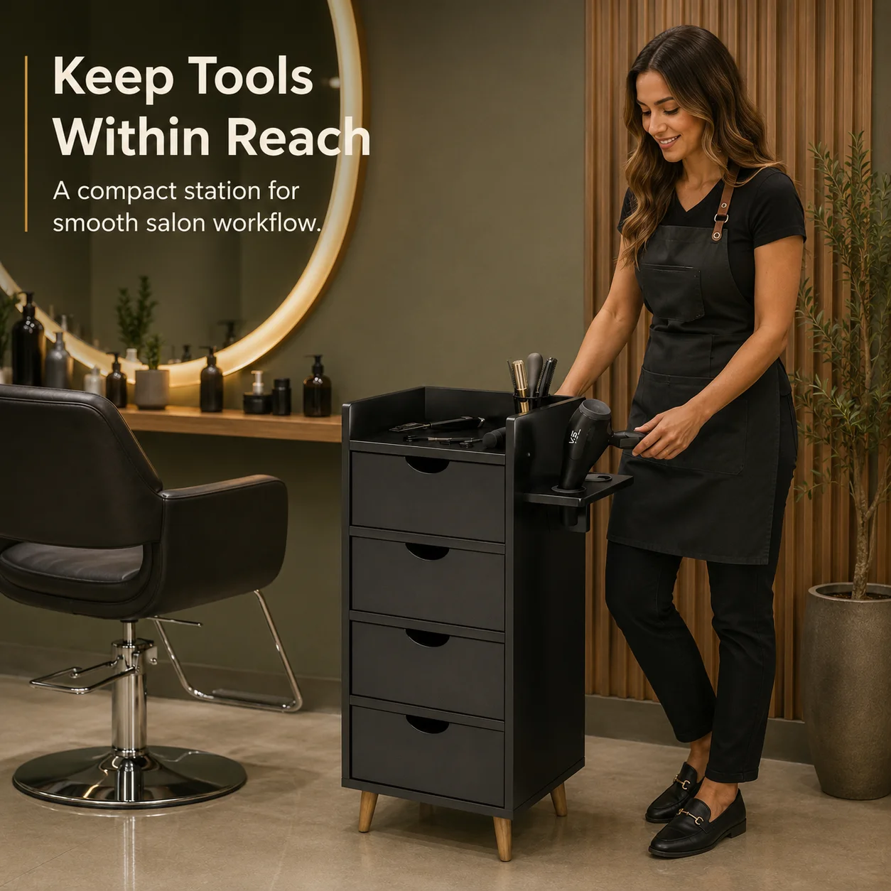 AOLIVIYA Lockable Hairdressing Tool Cabinet With Salon Tool Table Cart Drawer Mirror For Haircut Professional Modern Minimalist