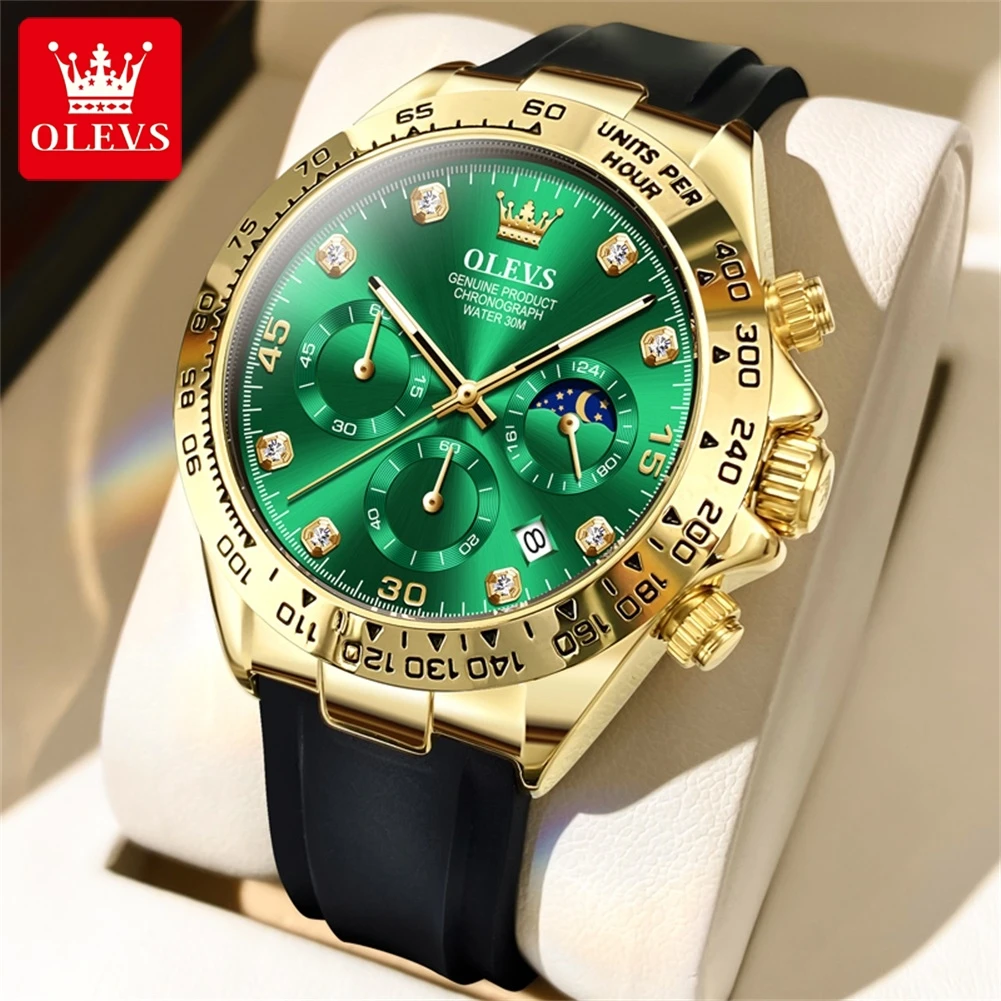 OLEVS Luxury Men Watch Quartz Watches Waterproof Luminous Top Brand Watch for Men Date Chronograph Moon Phase Sport Wristwatch