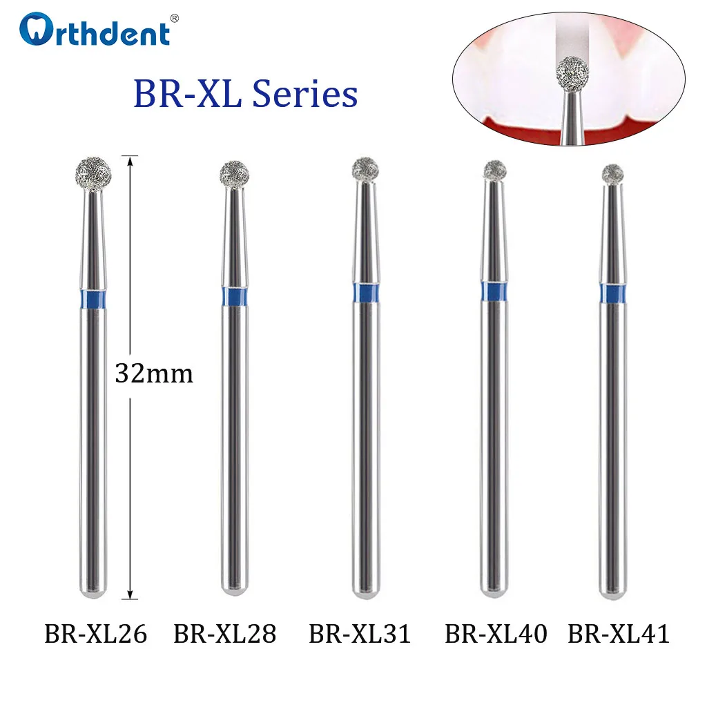 10Pcs Dental Diamond Emery Burs Polishing Metal Drills High Speed Hand Piece Strawberries 32 Mm BR XL Series Dentistry Materials