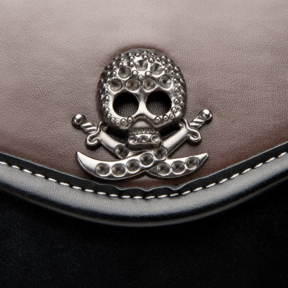 Vintage Two-Tone Motorcycle Saddle Bag Skull Logo PU Leather Double Buckle Side Bag With Detachable Tool Pouch(Buy 2 for a pair)