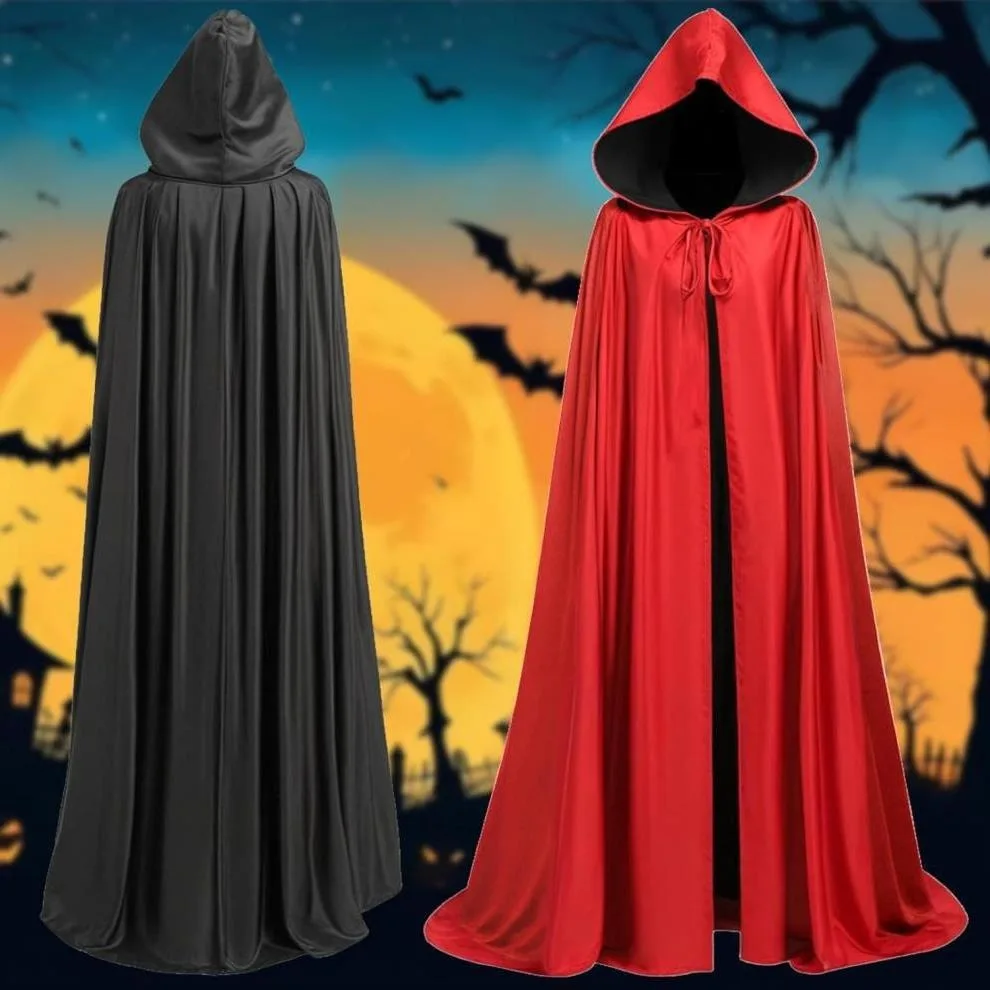 ハロウィン両面大型カウルネックローブロールプレイングウィザードナイトケープフード付きツートン両面ローブレディースファッション