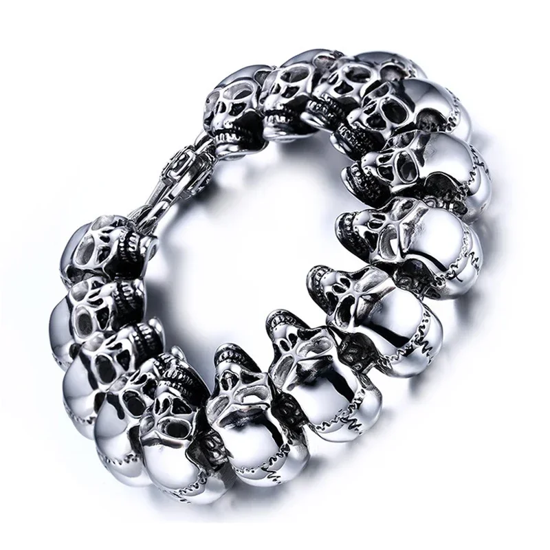 Retro Skull Bracelet Men Stainless Steel Skeleton Chain Bracelet on Hand Gothic Punk Fashion Jewelry Gifts for Male Accessories