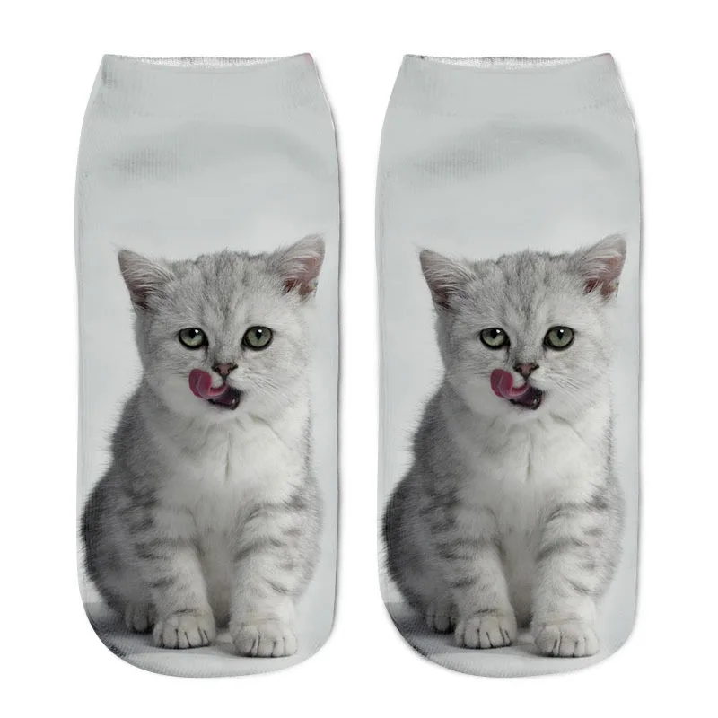 

Fashion 3D Print Funny Cute Cartoon Colorful Multiple Cat Face Happy Kitten Unisex Short Sock Creative Low Ankle Socks For Women