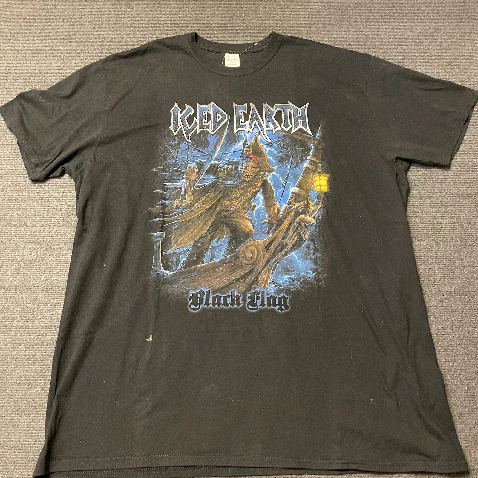 Iced Earth Tshirt Mens Black Flag Heavy Metal Band Short Sleeve Music Men Clothing