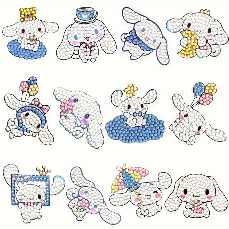 

12pcs Cartoon Sanrio Cinnamoroll 5D Diamond Sticker Set Anime Diamond Sticker Drawing Set By Numbers DIY Cartoon Theme Stickers