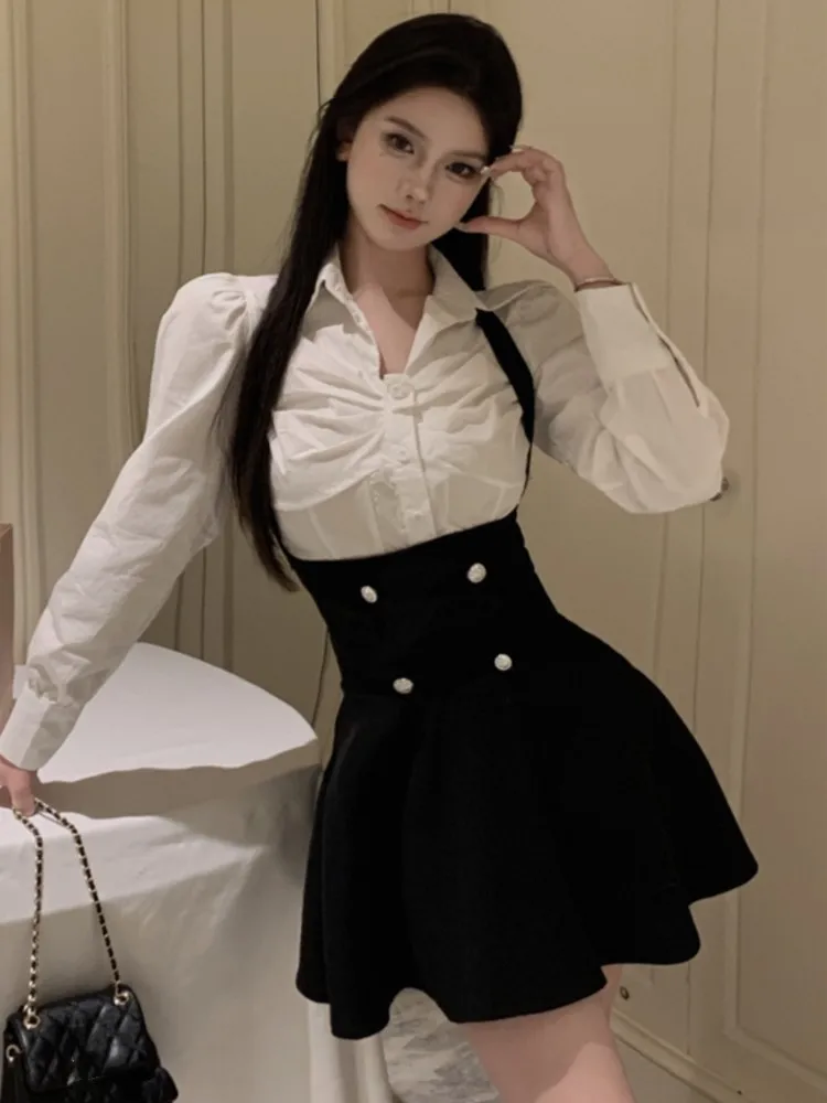 Y2K 3-częściowy zestaw damski Cropped Coat Long Sleeve Shirt High Waist Halter Mini Dress Korean Chic Fashion Autumn Sexy Outfits New