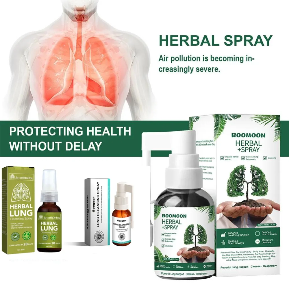 Niebla de limpieza de pulmón a base de hierbas – Potente soporte para los pulmones, limpieza y respiración – Spray de limpieza de pulmón a base de hierbas para el cuidado de la salud con niebla de hierbas