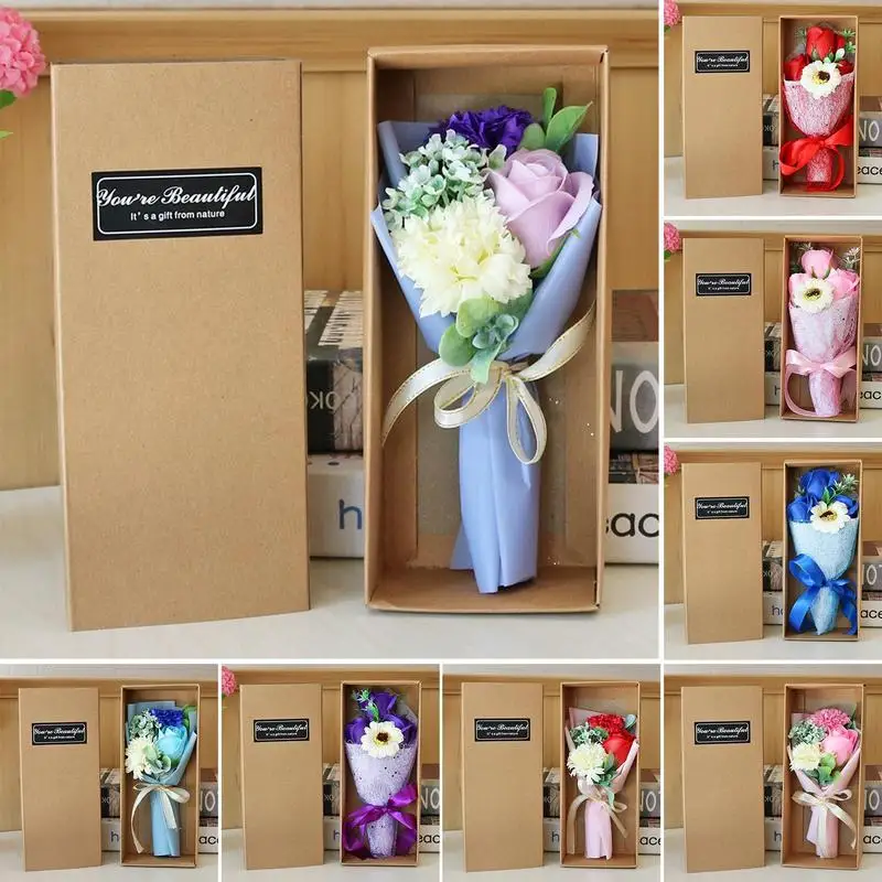 Creative Scented Artificial Soap Flowers Rose Bouquet Carnation Bunch Gift Box Simulation Rose Mother's Day Birthday Gift Decor