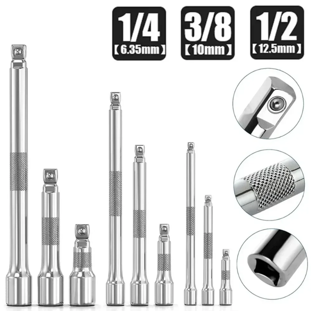 

3PCS Socket Extension Bar Set, Chrome Vanadium Steel Extension Rods for 1/4", 3/8", 1/2" Sockets - Auto Repair Tool