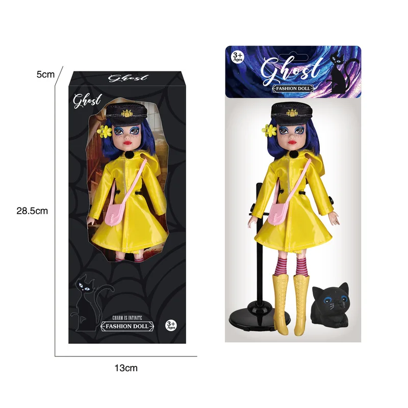 Ghost Coraline Doll Two In One Collectible Action Figure Yellow Raincoat Pajama Version With Black Cat Accessory Collectible Toy view 4