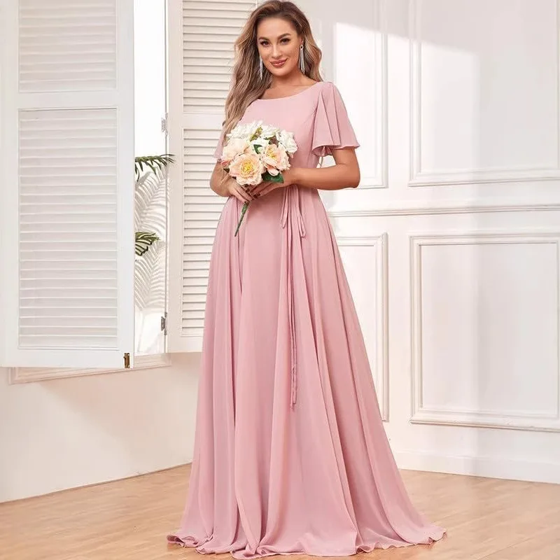 N124 Aangepaste chiffon formele gelegenheidsjurken Sweet Memory vloerlengte lila groen wit geel zwart roze bruidsmeisjesjurk