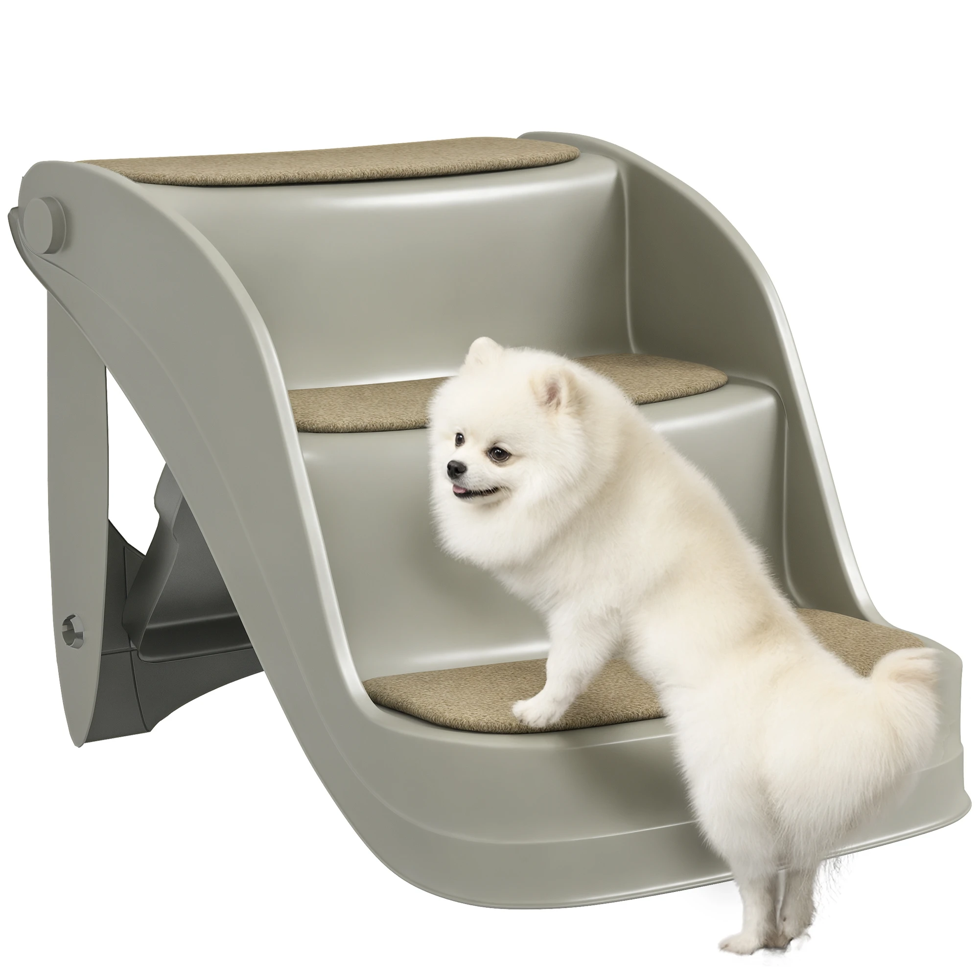 Pawhut Opvouwbare Hondentrap voor Kleine Honden 3 Trappen Hondentrap met Antislipmatten 49X38X38 cm Grijs