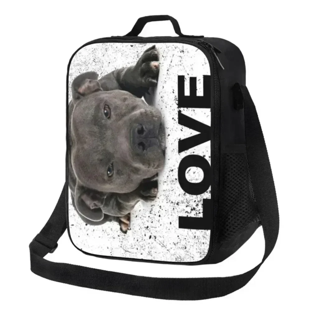 Bonito staffordshire bull terrier cão amor térmico isolado almoço sacos feminino animal resuable almoço tote para a escola bento caixa de comida