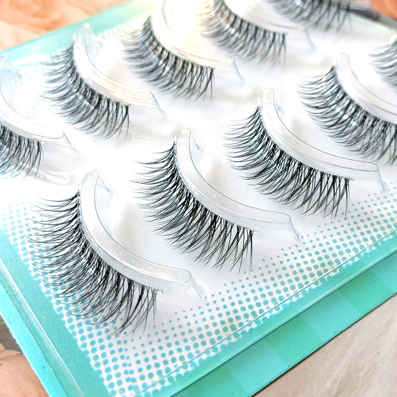 5 Pairs False Eyelashes Set Invisible Clear Band Long Thick Handmade Reusable Fake Eye Lashes Natural Volume Makeup Tools