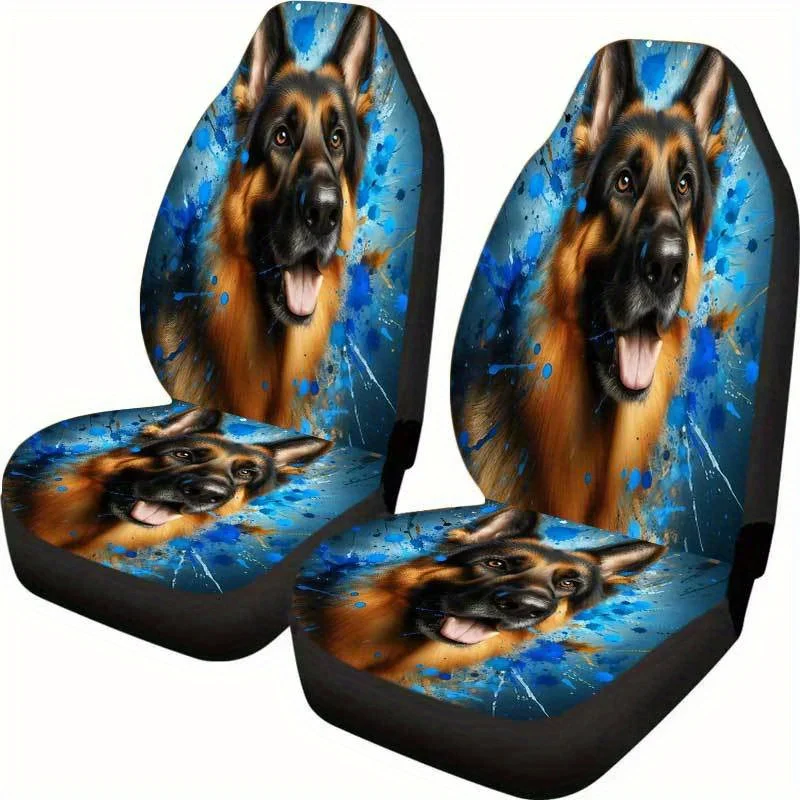 Set Of 2 General Motors Seat Covers Featuring German Shepherd Artwork, Suitable For Cars, Suvs, And Trucks, Designed For Front S