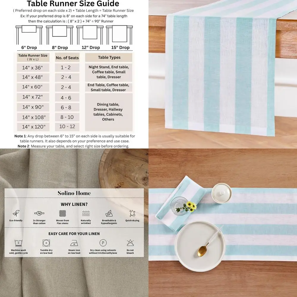 

Скатерть в полоску цвета морской и белой льна, 14x108 дюймов, 100% чистый лен, декор обеденного стола